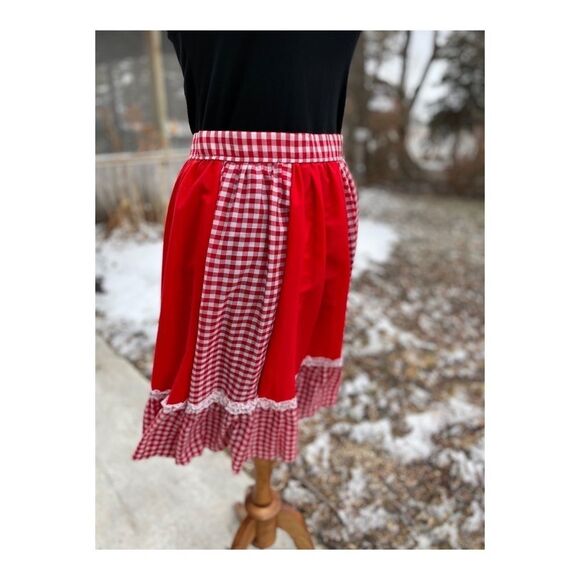 Vintage Soft Pleated Midi Circle Skirt Gingham Farmcore Prairie Sz S - Picture 2 of 12